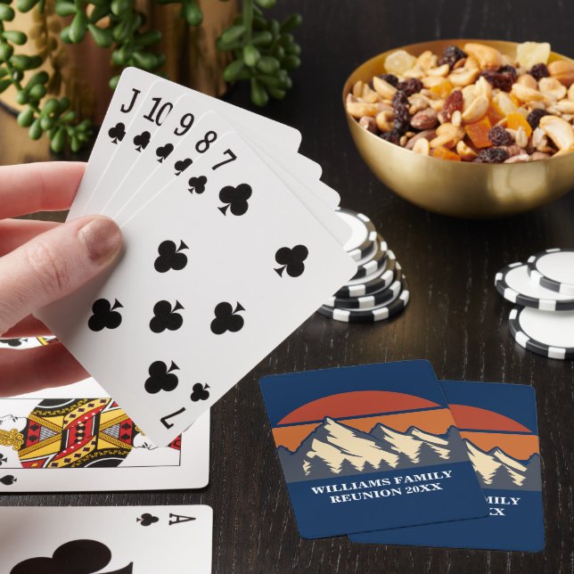 Custom Mountain Sunset Blue Log Cabin Playing Cards (In Situ)