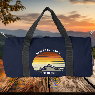 Custom Mountain Sunset Navy Blue Hiking Duffle Bag