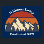 Custom Mountains Sunset Log Cabin Home Blue  Poster<br><div class="desc">This awesome sunset over rocky mountains in nature makes a great image for custom wall art in a family log cabin in the woods or forest. Just add your own last name and the year with our personalization tool plus your established date for your B & B on this cool...</div>