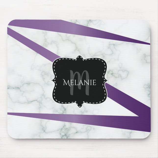 Custom Mouse Pad Marble Purple Streak Monogram (Front)
