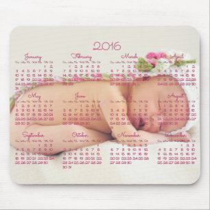 Custom Mouse Pad Pink Calendar 2016 Baby Photo