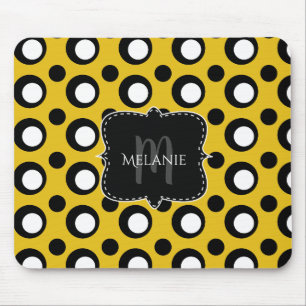 Custom Mouse Pad Polka Dots Yellow Black White