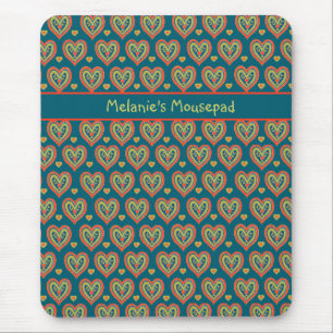 Custom Mousepad, Red, Green Hearts on Dark Teal Mouse Pad