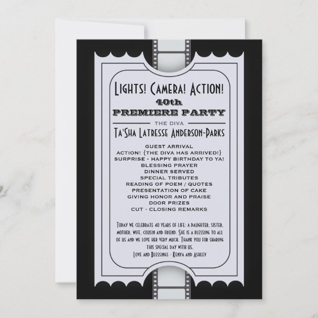 CUSTOM Movie Party Program Admission Ticket (Front)