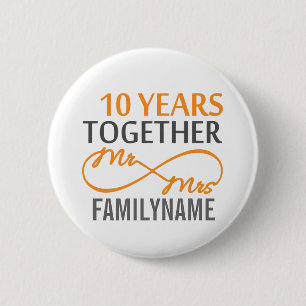 Custom Mr and Mrs 10th Anniversary 6 Cm Round Badge