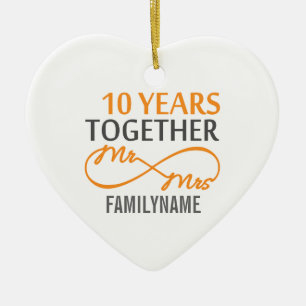 Custom Mr and Mrs 10th Anniversary Ceramic Ornament