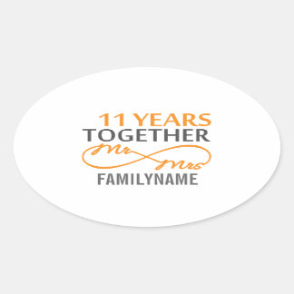 Custom Mr and Mrs 11th Anniversary Oval Sticker