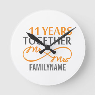 Custom Mr and Mrs 11th Anniversary Round Clock