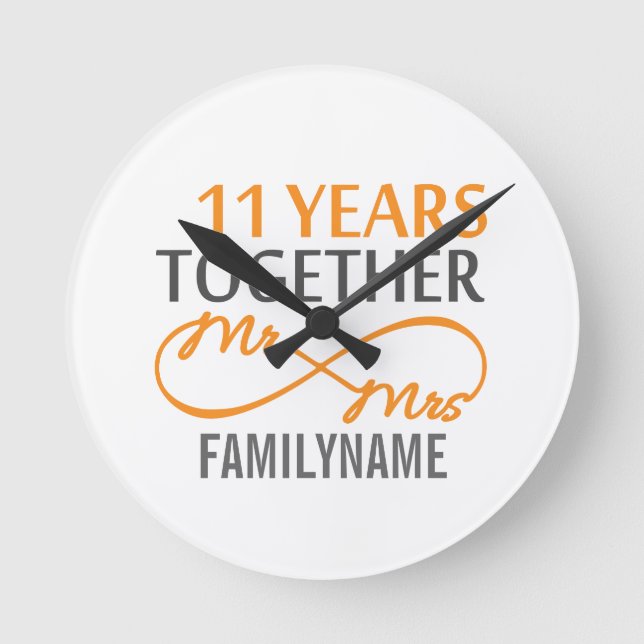 Custom Mr and Mrs 11th Anniversary Round Clock (Front)