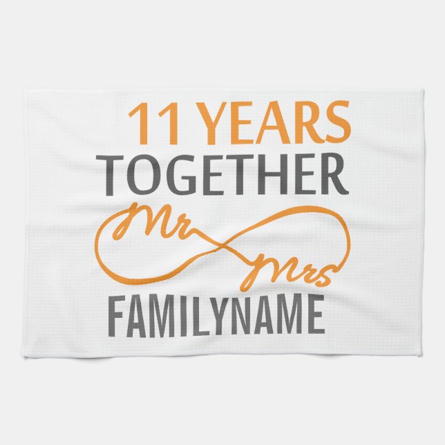Custom Mr and Mrs 11th Anniversary Tea Towel (Horizontal)