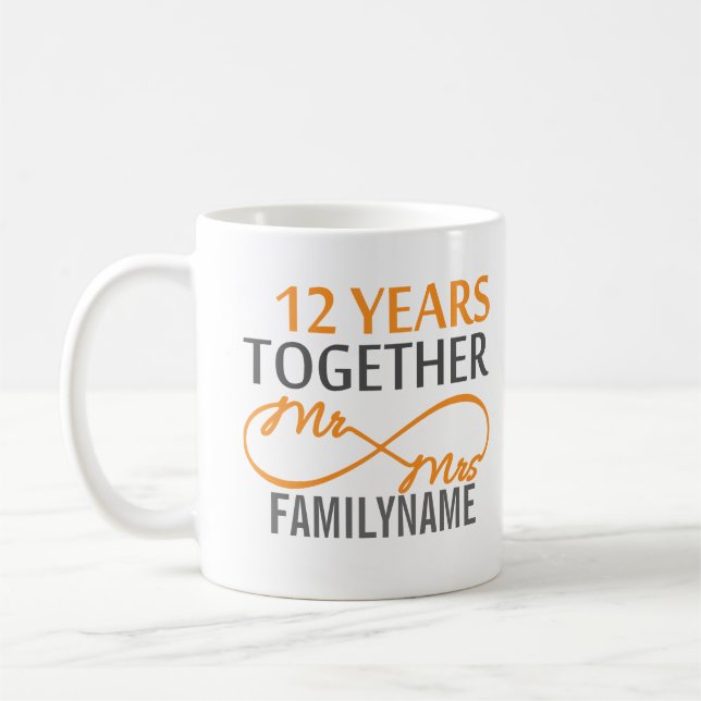 Custom Mr and Mrs 12th Anniversary Coffee Mug (Left)