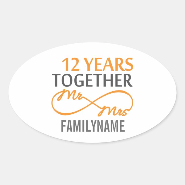 Custom Mr and Mrs 12th Anniversary Oval Sticker (Front)