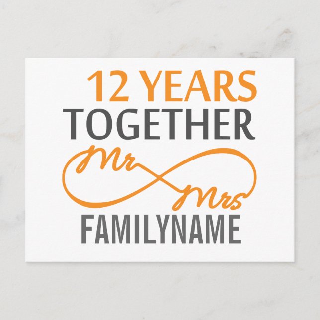 Custom Mr and Mrs 12th Anniversary Postcard (Front)