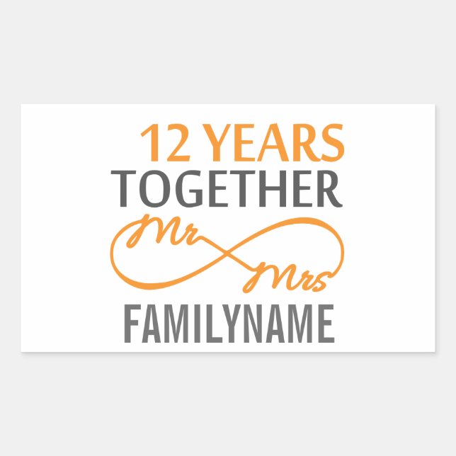 Custom Mr and Mrs 12th Anniversary Rectangular Sticker (Front)
