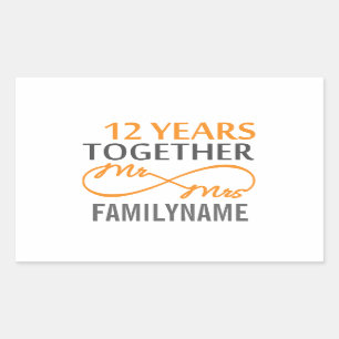 Custom Mr and Mrs 12th Anniversary Rectangular Sticker