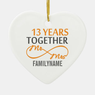 Custom Mr and Mrs 13th Anniversary Ceramic Ornament