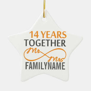 Custom Mr and Mrs 14th Anniversary Ceramic Ornament