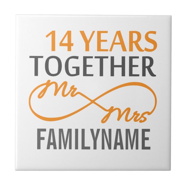 Custom Mr and Mrs 14th Anniversary Ceramic Tile (Front)