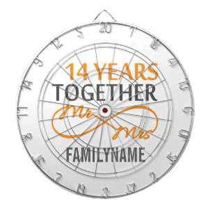 Custom Mr and Mrs 14th Anniversary Dartboard