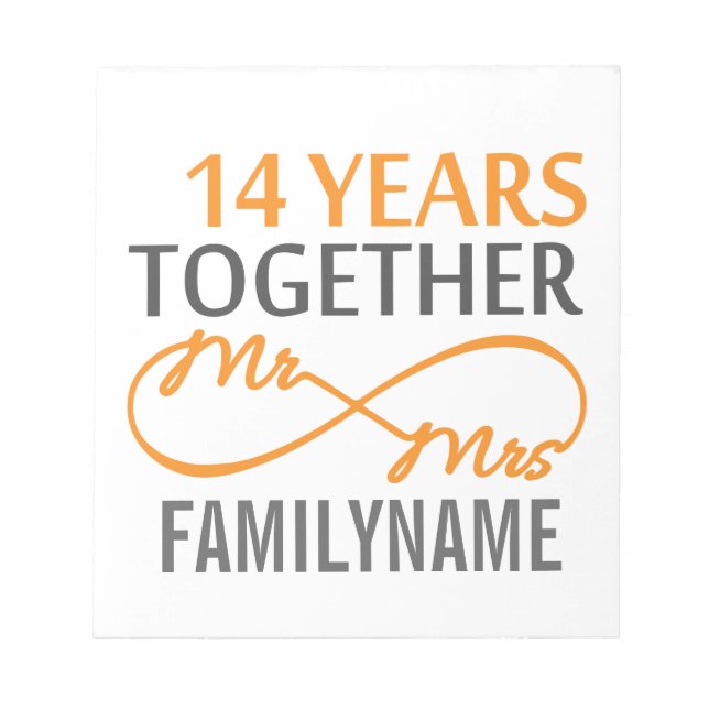Custom Mr and Mrs 14th Anniversary Notepad (Front)