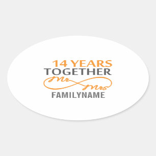 Custom Mr and Mrs 14th Anniversary Oval Sticker