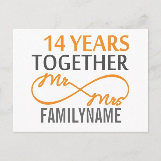 Custom Mr and Mrs 14th Anniversary Postcard (Front)