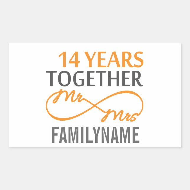 Custom Mr and Mrs 14th Anniversary Rectangular Sticker (Front)