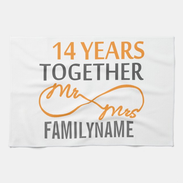 Custom Mr and Mrs 14th Anniversary Tea Towel (Horizontal)