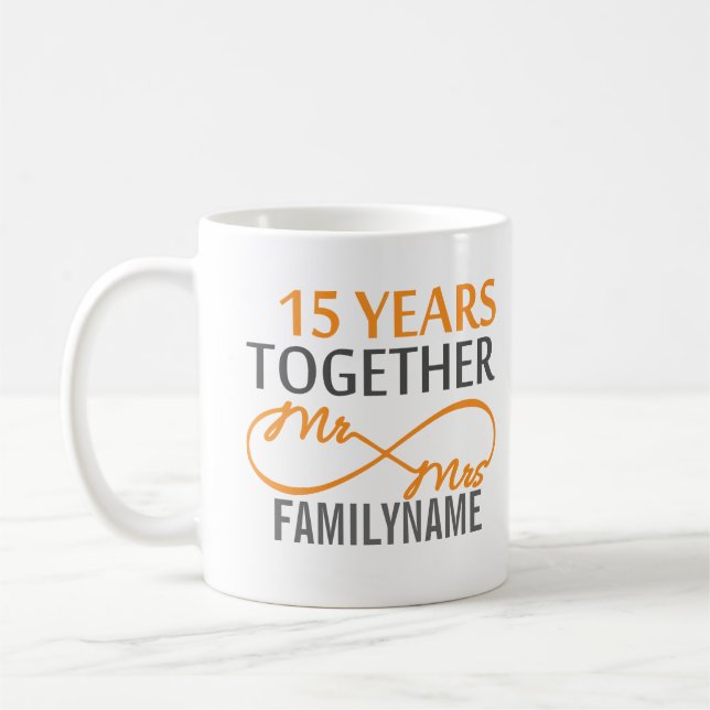 Custom Mr and Mrs 15th Anniversary Coffee Mug (Left)