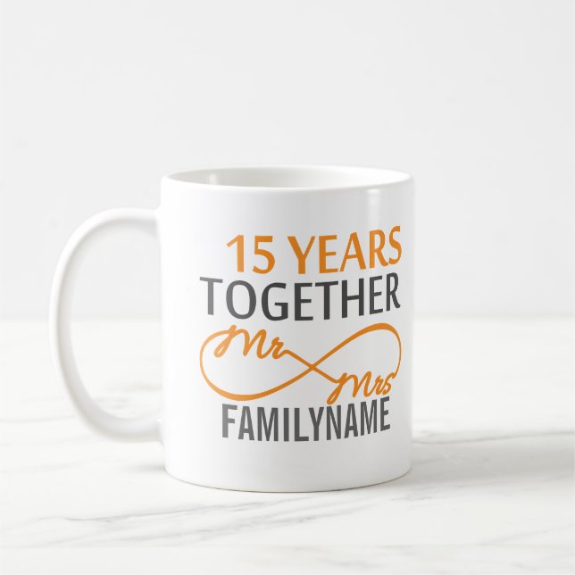 Custom Mr and Mrs 15th Anniversary Coffee Mug (Left)