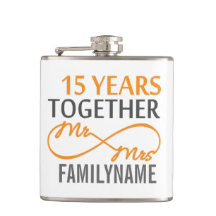 Custom Mr and Mrs 15th Anniversary Hip Flask