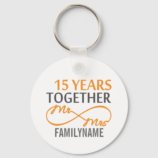 Custom Mr and Mrs 15th Anniversary Key Ring (Front)
