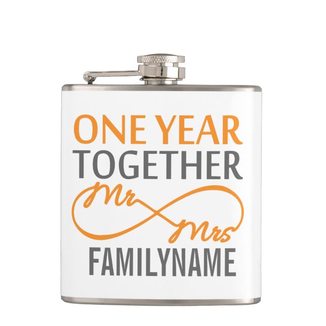 Custom Mr and Mrs 1st Anniversary Flask (Front)