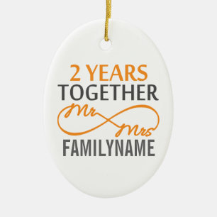 Custom Mr and Mrs 2nd Anniversary Ceramic Ornament