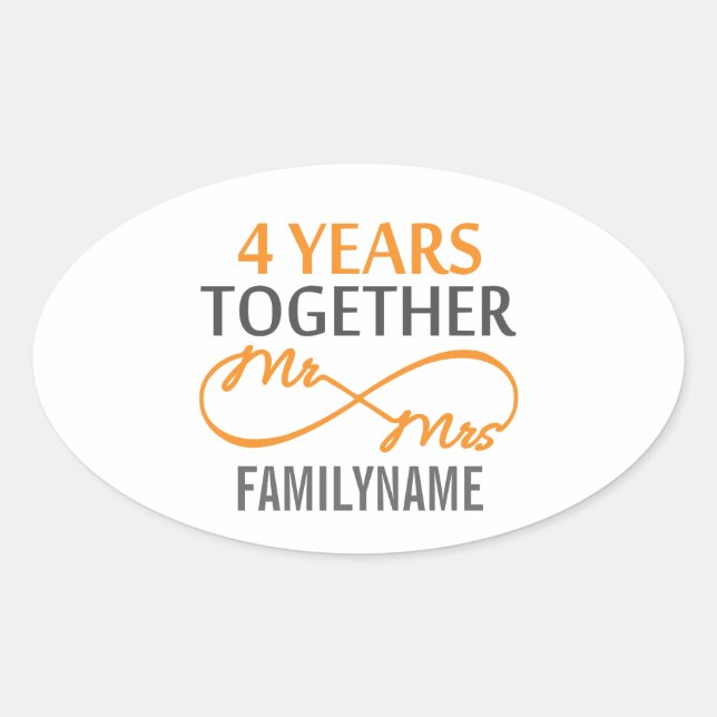 Custom Mr and Mrs 4th Anniversary Oval Sticker (Front)