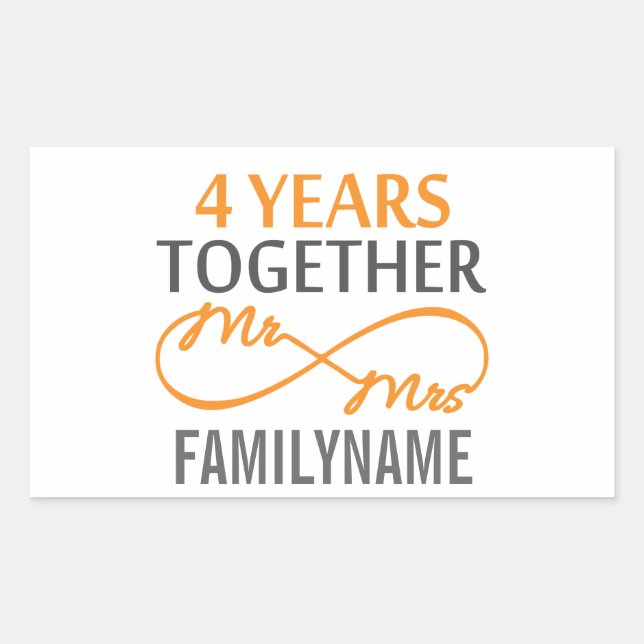 Custom Mr and Mrs 4th Anniversary Rectangular Sticker (Front)