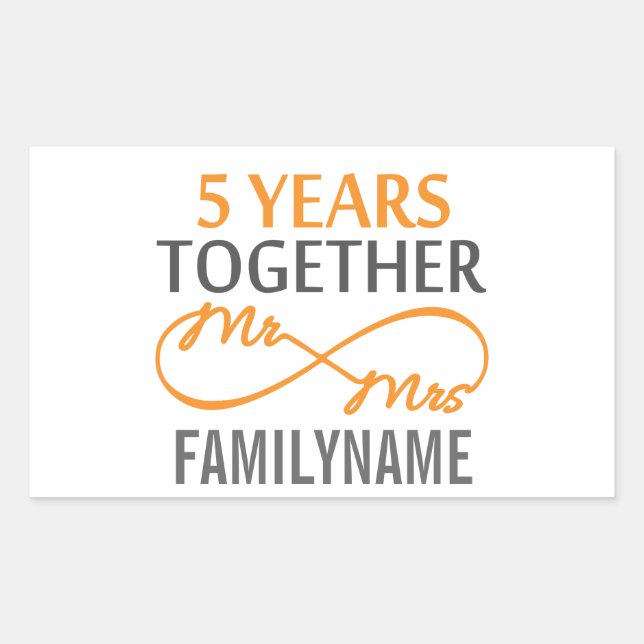 Custom Mr and Mrs 5th Anniversary Rectangular Sticker (Front)