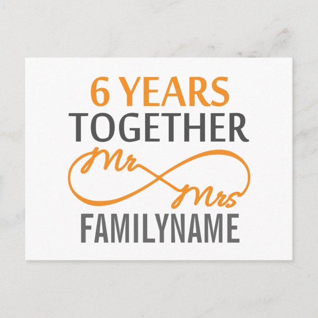 Custom Mr and Mrs 6th Anniversary Postcard (Front)