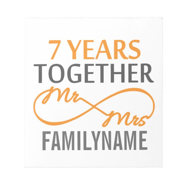 Custom Mr and Mrs 7th Anniversary Notepad (Front)