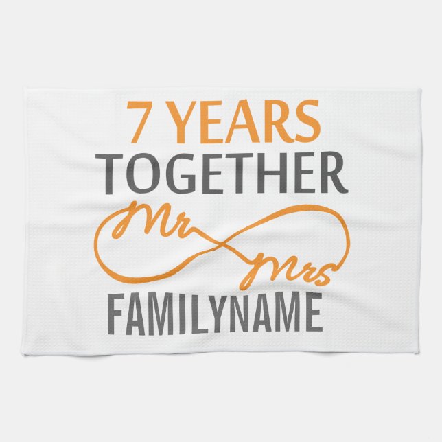 Custom Mr and Mrs 7th Anniversary Tea Towel (Horizontal)