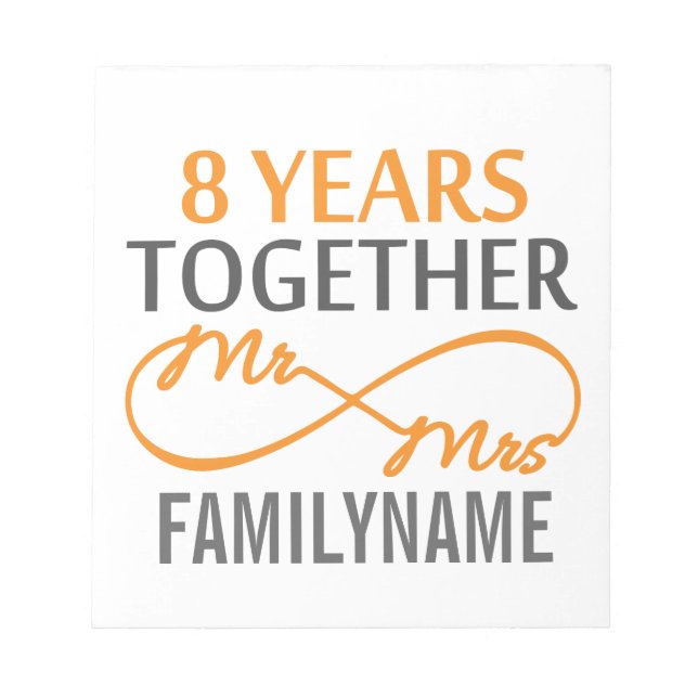 Custom Mr and Mrs 8h Anniversary Notepad (Front)