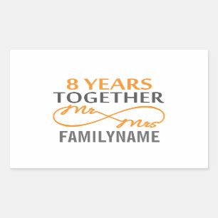 Custom Mr and Mrs 8h Anniversary Rectangular Sticker