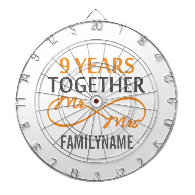 Custom Mr and Mrs 9th Anniversary Dartboard (Front)