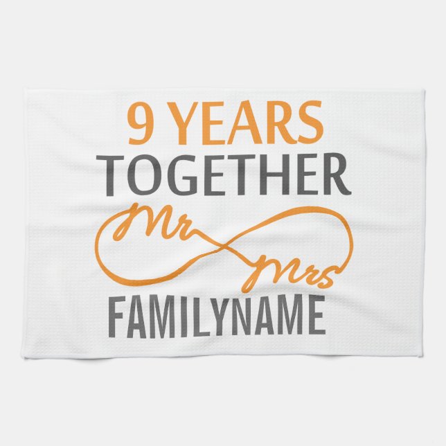 Custom Mr and Mrs 9th Anniversary Tea Towel (Horizontal)