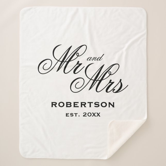 Custom Mr and Mrs newly weds Sherpa fleece blanket (Front)