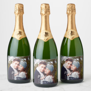 Custom Mr. And Mrs. Newlywed Photo Wedding Sparkling Wine Label