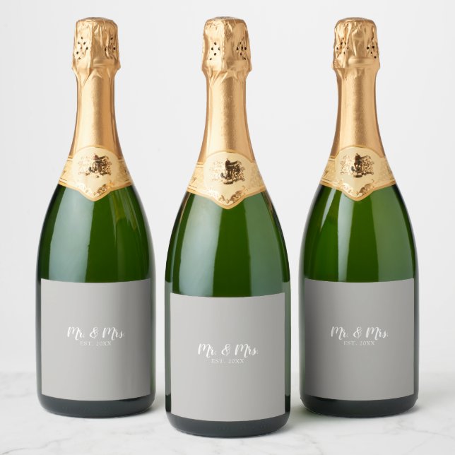 Custom Mr and Mrs Script Established Wedding  Sparkling Wine Label (Bottles)