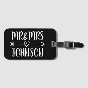 Custom Mr and Mrs travel luggage tag for newlyweds
