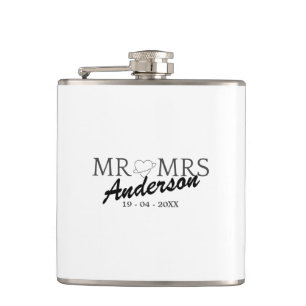 Custom Mr and Mrs Wedding Family gift Hip Flask