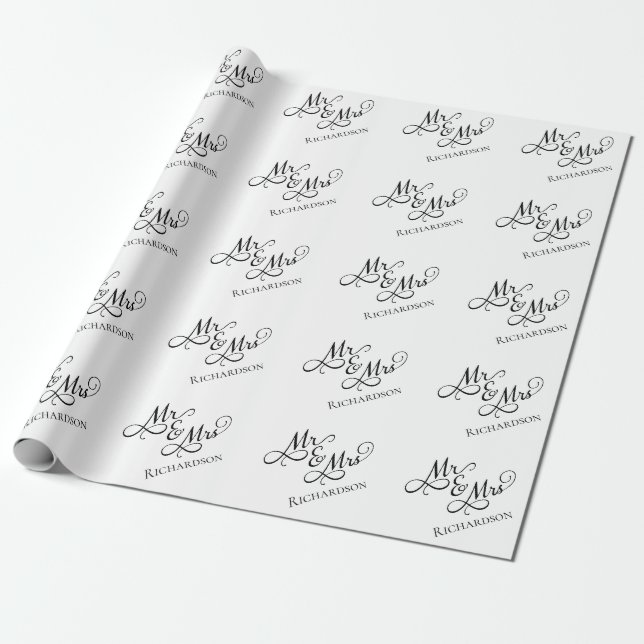 Custom Mr and Mrs Wrapping Paper (Unrolled)